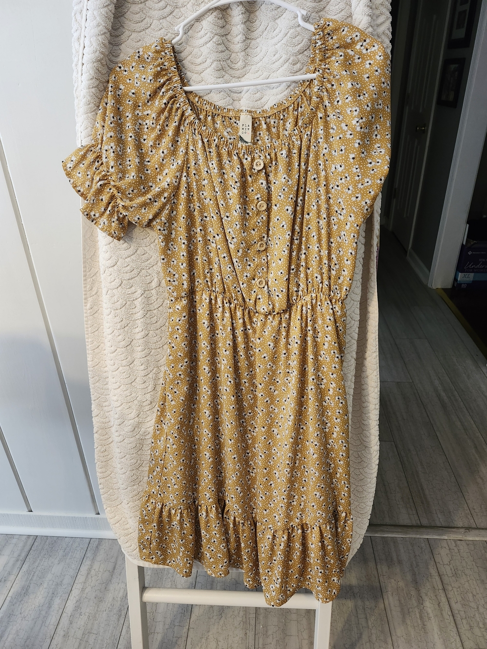 BoHo Flamingo Mustard Yellow Floral Button-Front Sundress